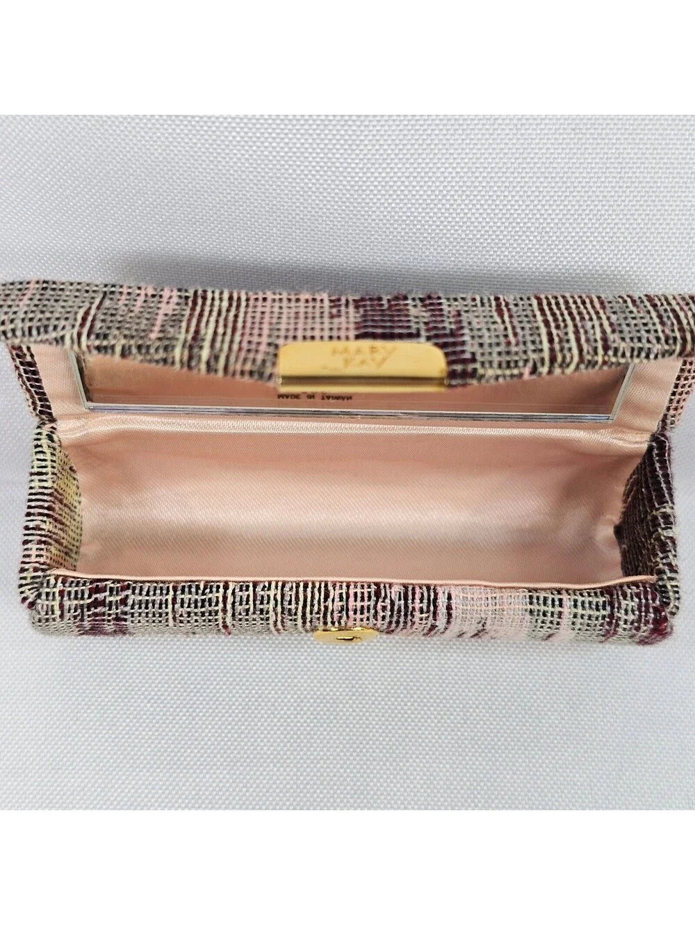 Vintage Mary Kay Woven Tapestry Lipstick Case and Compact Pouch Set Pink Gold